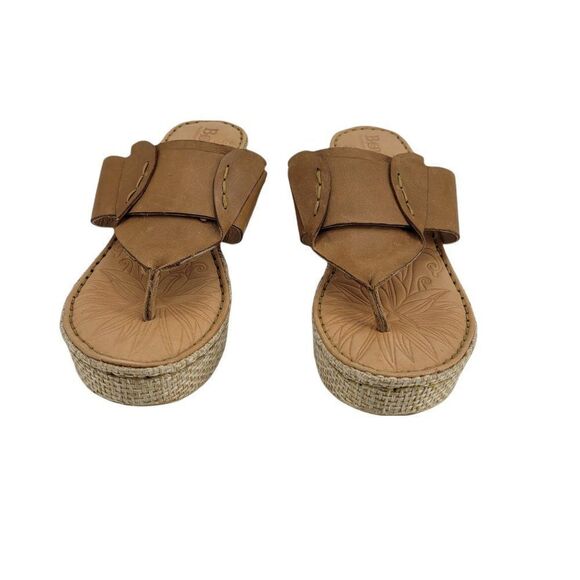 Born Marie Leather Slide On Platform Espadrille Basket Thong Sandals Tan Sz 10 - Picture 2 of 7